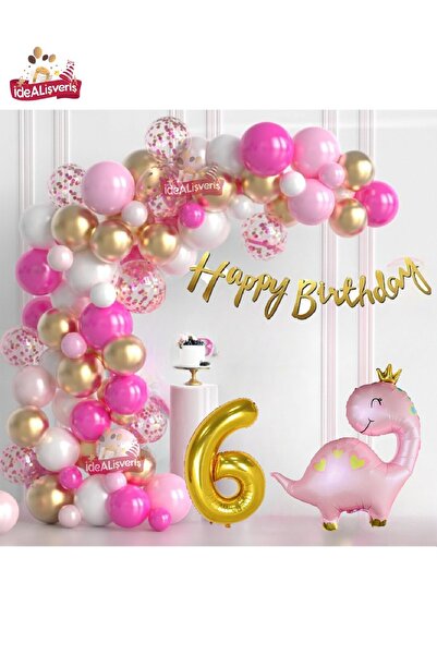Laviyosa Luxury Pink Dinosaur Age Foil Balloon Pink Gold White Birthday Party...