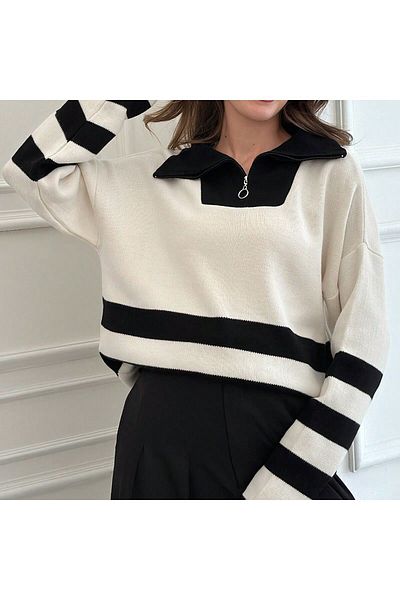 Ugdelia Women's Oversize Zippered Premium Knitwear Sweater