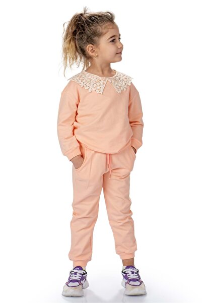 Mnk Baby&Kids طقم بدلة رياضية للفتيات ذات ياقة من الدانتيل MNK0574 SALMON