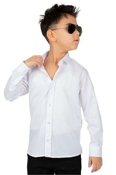 Mnk Baby&Kids Cămașă pentru băieți de culoare uni MNK0575 ALB