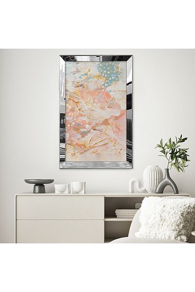 Zevahir Mobilya Dekorasyon Masa din MDF cu un singur cadru din plexiglas cu oglinda argintie, perie, design abstract, in tonuri pastelate