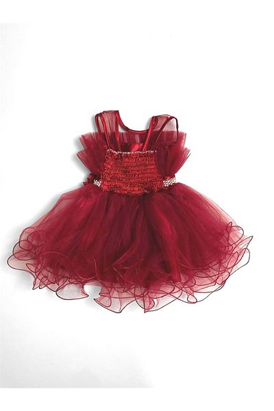 Mnk Baby&Kids Rochie Vena pentru fete burgundy cu tutu - MNK285