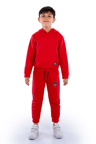 Minikadam Dětská tepláková souprava HoodEd Kangaroo PattErnEd - MNK10073 ČERVENÁ