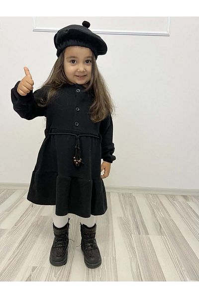 Mnk Baby&Kids Rochie pentru fetiță cu ștampilă Pălărie din stofă MNK0559 NEGRU