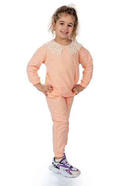 Mnk Baby&Kids Dantel Yaka İkiiplik Kız Eşofman Takım MNK0574 SOMON