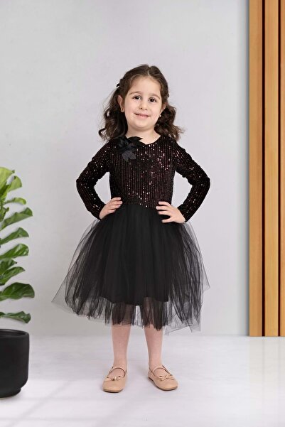 Mnk Baby&Kids Обшита с пайети пачка, рокля за момиче с дълъг ръкав MNK0577 Бо...