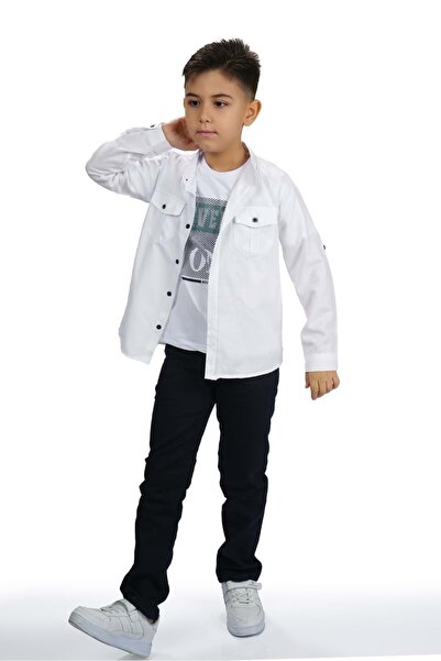 Mnk Baby&Kids قميص، بنطلون، تي شيرت طقم من 3 قطع للأولاد MNK1754 أبيض