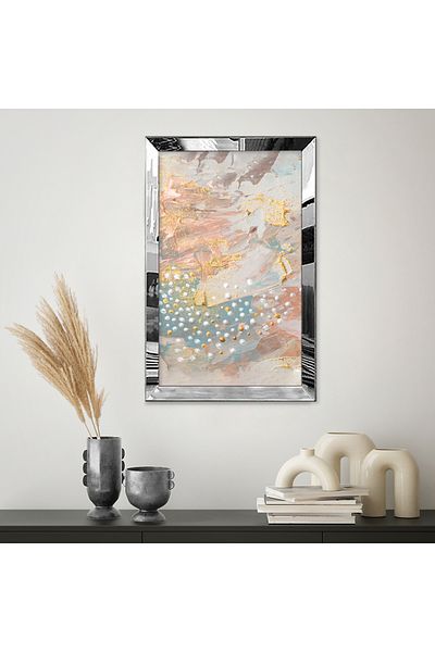 Zevahir Mobilya Dekorasyon Pictură într-un singur MDF cu design abstract în tonuri pastel în stil pictură în ulei cu cadru din plexiglas cu oglindă argintie