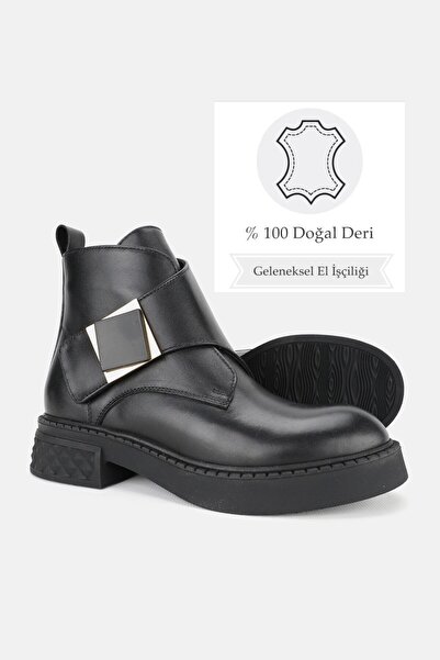 TUNAELLİ KADIN SİYAH HAKİKİ DOĞAL DERİ 36-41 NUMARA KISA BOT & BOOTİE