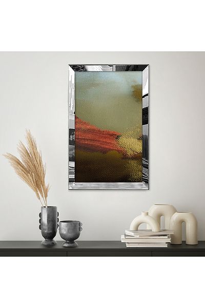 Zevahir Mobilya Dekorasyon Masa MDF cu un singur cadru din plexiglas cu oglinda argintie, culoare verde si rosu, textura abstracta