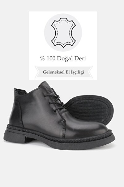 TUNAELLİ KADIN SİYAH HAKİKİ DOĞAL DERİ 36-41 NUMARA BAĞCIKLI KISA BOT & BOOTİE