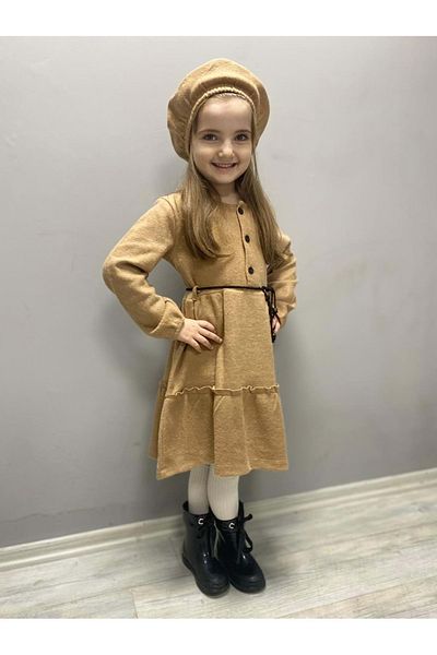 Mnk Baby&Kids Рокля за момиче с щампована плат MNK0559 КАФЯВО