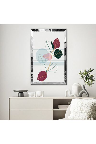 Zevahir Mobilya Dekorasyon Masa din MDF cu design botanic în stil liniar cu cadru din plexiglas cu oglindă argintie