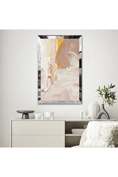 Zevahir Mobilya Dekorasyon Pictură MDF unică cu design abstract în stil de vopsea în ulei în tonuri pastel cu cadru din plexiglas cu oglindă argintie