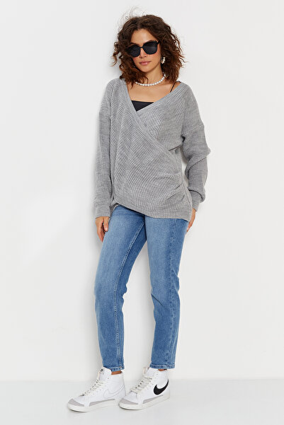 Hopoi Women's Double Breasted Collar Loose Sweater Hop85011