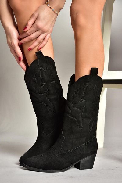 Fox Shoes Τ 820088702   Μαύρα Suede Cowboy Model Γυναικείες Μπότες