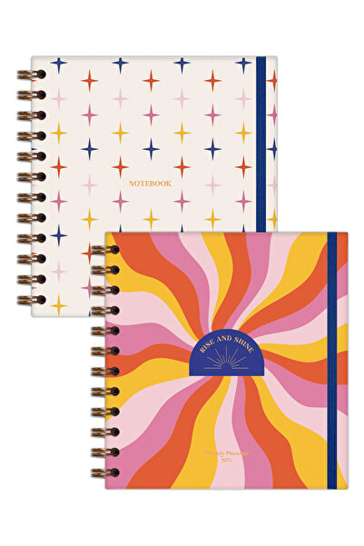 Matt Notebook Комплект от 2 квадратни спираловидни седмични дневника и тефтера за 2025 г., 15x15 см