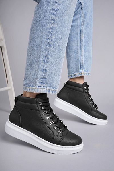 BZ Moda B206 Ottawa - Ανδρικά αθλητικά μποτάκια casual, μαύρα, με κορδόνια