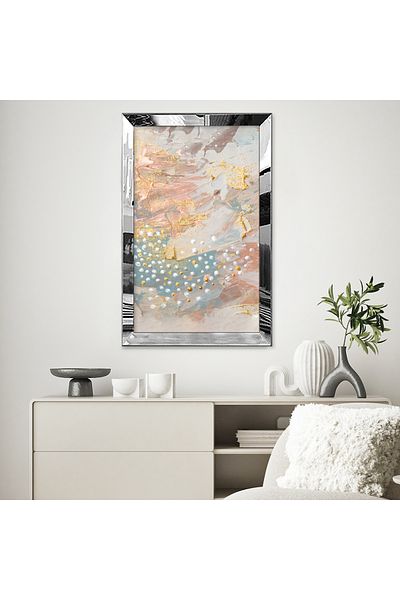 Zevahir Mobilya Dekorasyon Pictură într-un singur MDF cu design abstract în tonuri pastel în stil pictură în ulei cu cadru din plexiglas cu oglindă argintie