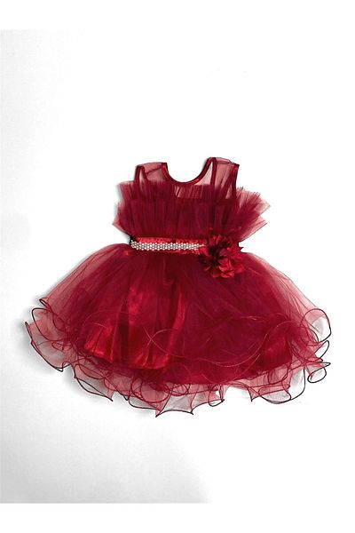 Mnk Baby&Kids Rochie Vena pentru fete burgundy cu tutu - MNK285