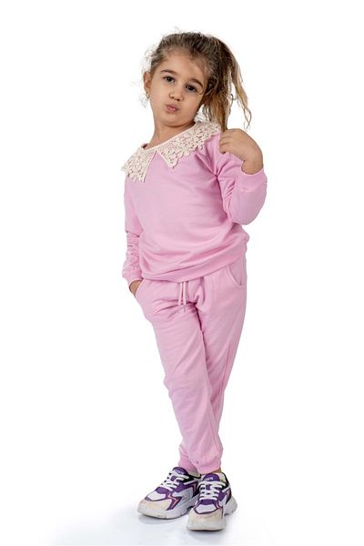 Mnk Baby&Kids Δαντελένια φόρμα για κορίτσια με δύο κλωστές MNK0574 ΡΟΖ