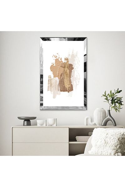 Zevahir Mobilya Dekorasyon Masa MDF simpla cu design abstract in tonuri pastelate in stil minim cu rama din plexiglas cu oglinda argintie