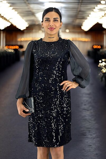 Sequinned Graduation Evening Dress Black Dress Trend to Special Days