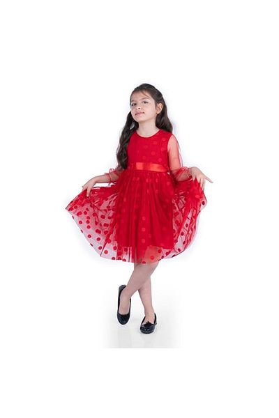 Mnk Baby&Kids Rochie pentru fetiță, prințesă, cu cataramă cu puncte mari, din țesătură din dantelă MNK0547 RED