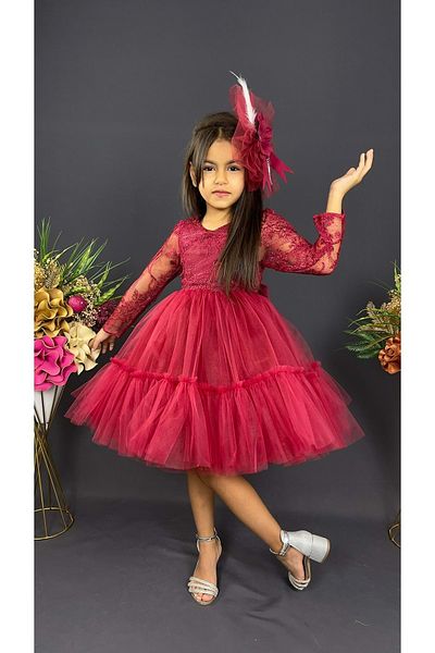 Mnk Baby&Kids Rochie de seară vintage bordeaux - mânecă lungă, cataramă siret, Mnk0472