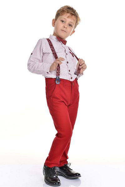 Mnk Colorful Trousers Shirt Boy's Suit Claret Red