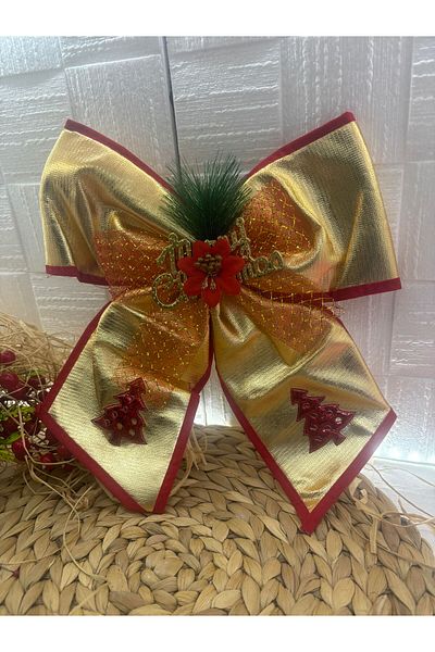 Deniz Party Store New Year Merry Christmas Bright Gold Bow Door Ornament 30*26 cm