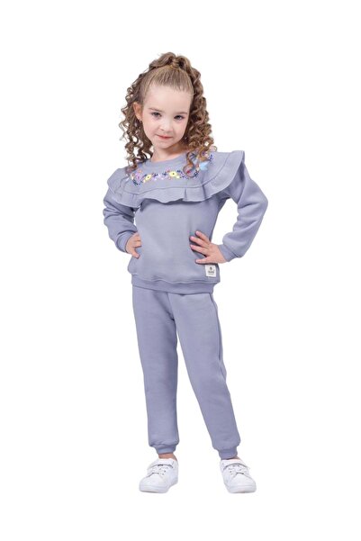 Mnk Baby&Kids Otantik Çiçek Desen İkiiplik Kız Eşofman Takım MNK0548 LİLA