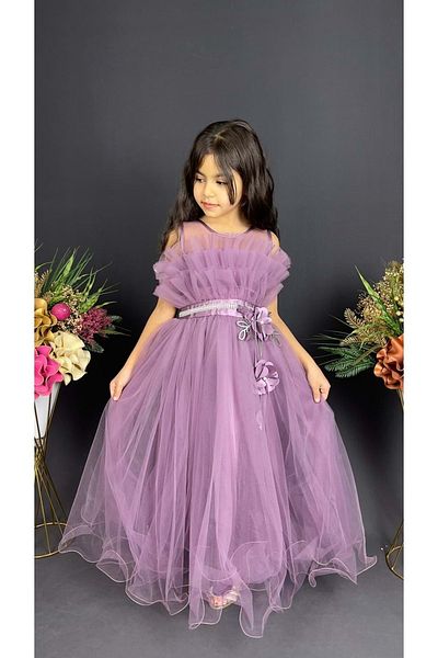 Mnk Baby&Kids Rochie de seară în straturi de zi specială - Robe de prune Mnk0475 pentru fete