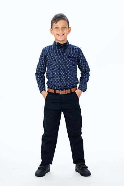 Mnk Baby&Kids مطبوع طقم قميص للأولاد من أكسفورد MNK0322A أزرق داكن