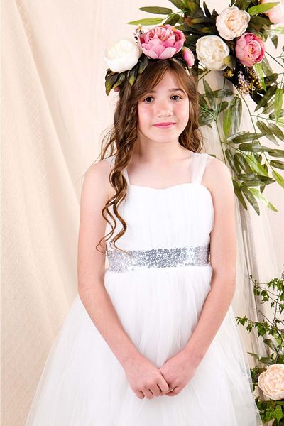 Mnk Back Gipped Tutu Skirt Girl's Satin Party Evening Dress 0340 White