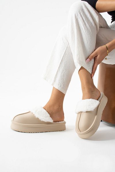 Moda Devrin Μπεζ αφαιρούμενος πάτος Velcro Παντόφλες σπιτιού και εξωτερικού χώρου
