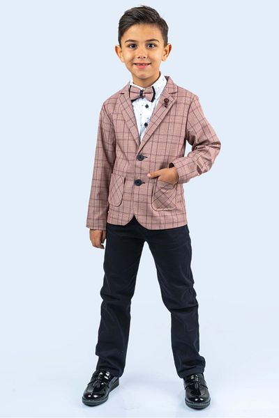 Mnk Baby&Kids Boy's Plaid Patterned Jacket Suit - Mnk0477 Claret Red