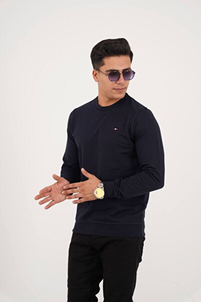 Est Estola Erkek Basic Bisiklet Yaka Relaxed 2 İplik Sweatshirt 3 LÜ SET Siyah Füme Lacivert