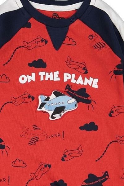 Mnk Embossed Airplane Motif Combed Cotton Baby Boy Jumpsuit Red
