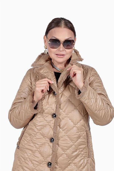 Berin Women's Plus Size Collar Fur Detailed Quilted Coat 7928 TOKYO LONG Camel