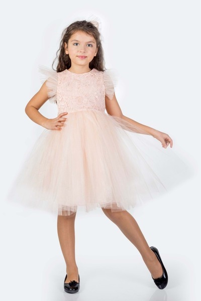 Mnk Baby&Kids Roza Dantel Tütü Kız Çocuk Abiye Elbise MNK0546 SOMON