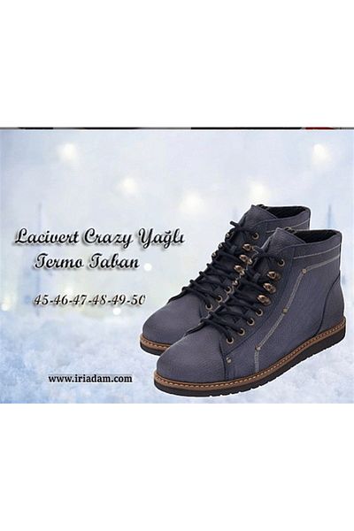 İriadam 45 - 46 - 47 - 48 - 49 - 50 Ern0126 Navy Blue Crazy Oiled Thermo Sole Large Size Calf Leather Comfortable