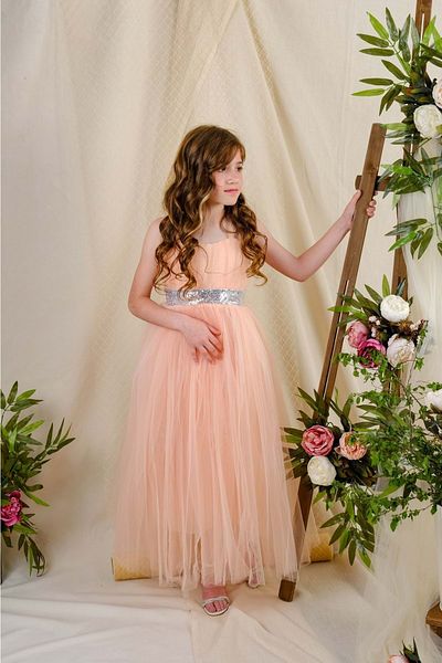 Mnk Back Gipped Tutu Skirt Girl's Satin Party Evening Dress 0340 Salmon