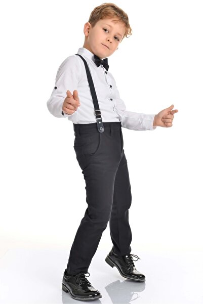 Mnk Baby&Kids Oxford Gömlek Uzun Pantolon Erkek Çocuk Takımı MNK0302 BEYAZ - SİYAH
