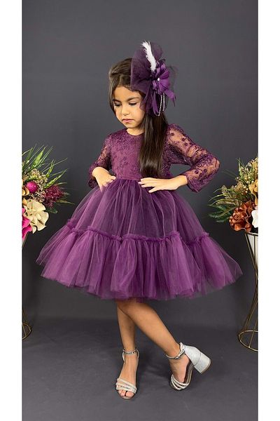 Mnk Baby&Kids Rochie de seară vintage mov - mânecă lungă, cataramă siret, Mnk0472