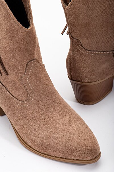 Hayalimdeki Ayakkabı Reyna Kadın Vizon Süet Püsküllü Sivri Burunlu Western Kovboy Bot