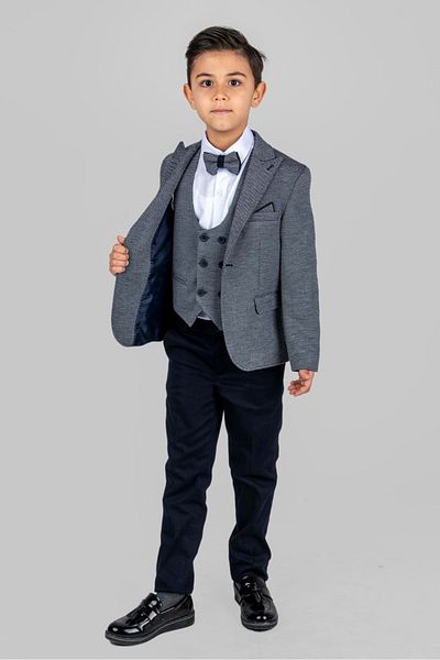 Mnk Baby&Kids Boy's Set - Handkerchief, Groom's Suit Jacket and Vest, Black Mnk0487