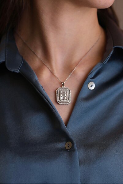 Kiriş Gümüş 925 Ayar Gümüş Büyük Baget Kadın Gümüş Kolye (40+5CM)