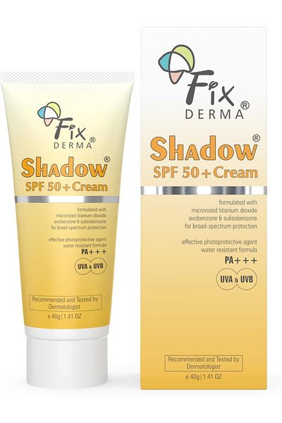 FixDerma Shadow Sunscreen SPF 50+ PA+++ Cream|Broad Spectrum Sunscreen for UV-A & B Protection 40gm