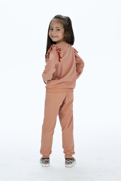Mnk Baby&Kids Kız Çocuk Atlı 2iplik Kumaş Eşofman Takımı MNK0427 KOYU SOMON